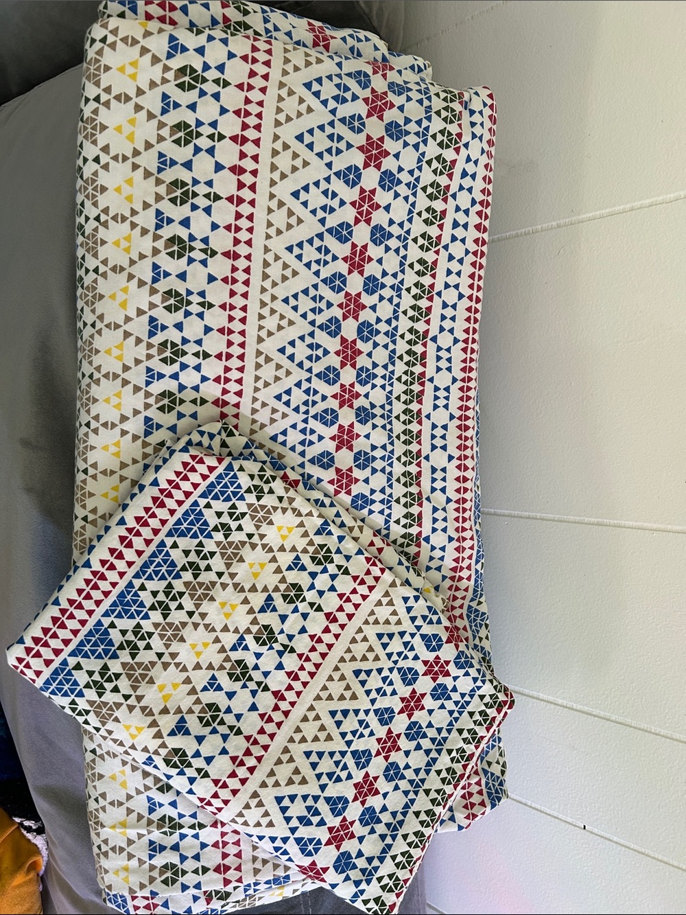 IKEA Multicolor Triangle Pattern Cotton duvet cover and matching shams.